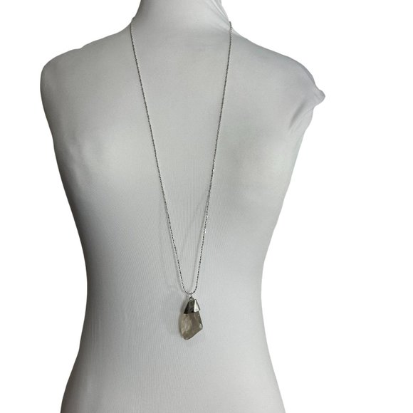 Chicos Necklace Long Strand Faceted Crystal Pendant Silver Tone 20" Adjustable - Picture 1 of 9